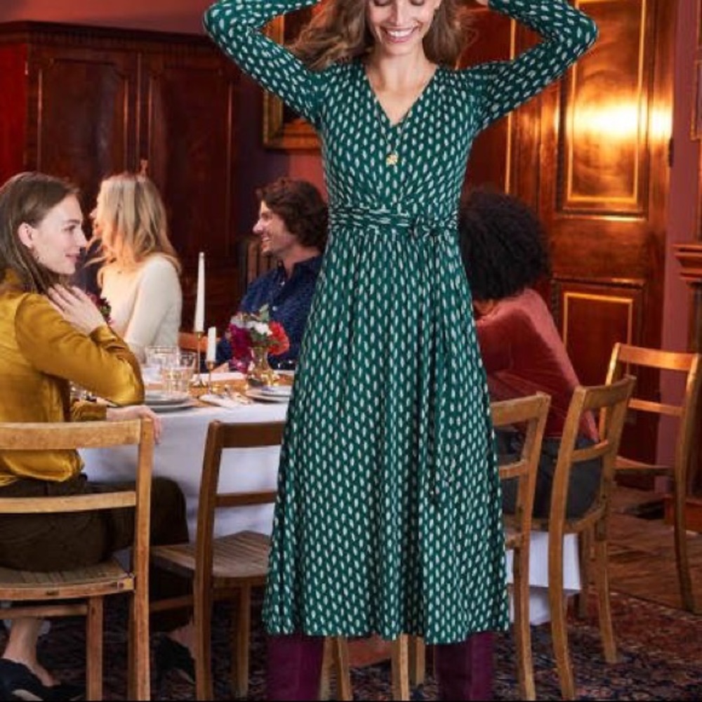 Boden Green and White Midi Dress - Picture 2 of 6